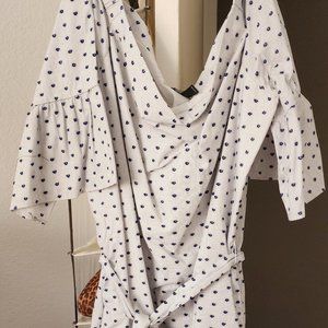 Strapless polka dot pinstriped dress